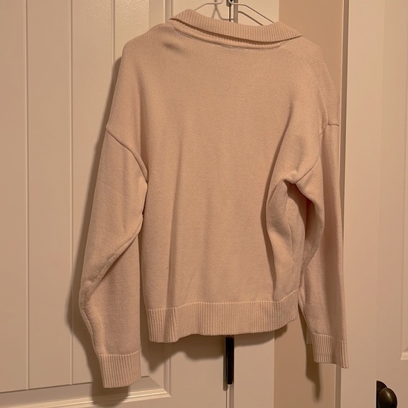 Zara Cream Long-sleeve Collared V-neck Sweater - Picture 4 of 4